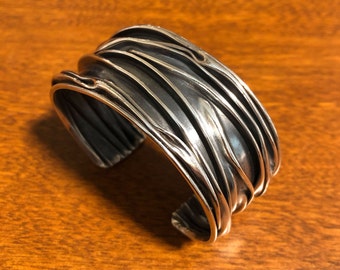 Sterling silver wide cuff bracelet handmade, BR-7