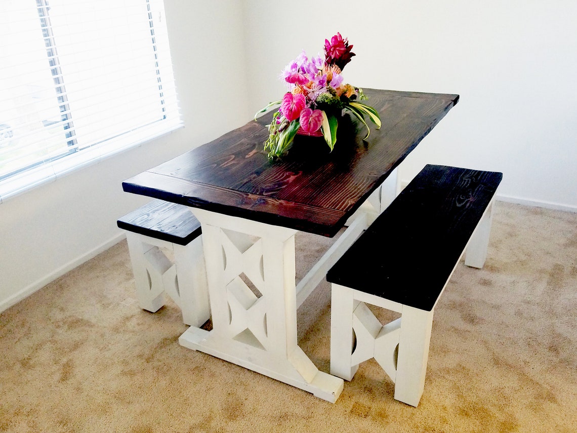 Farmhouse Table and Benches / Rustic Farmhouse Table / Solid Etsy