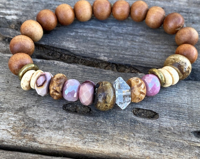 Beaded Bracelet Gemstone Turquoise Sandalwood Moonstone Bone energy healing tibetan intention mala mens spiritual bracelet GIFTS Mala Beads