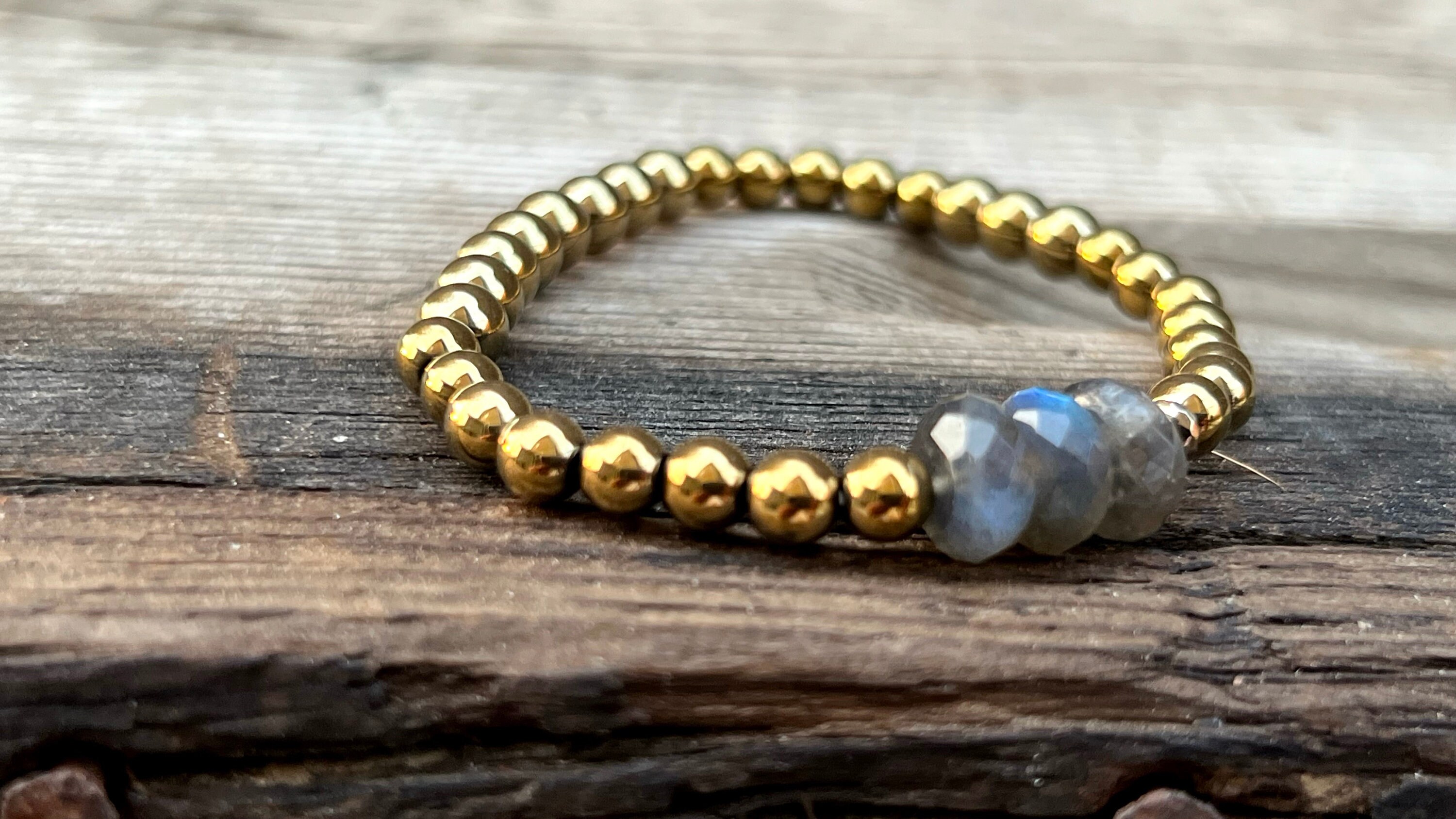 Gold Beaded Gemstone Bracelet, Minimalist