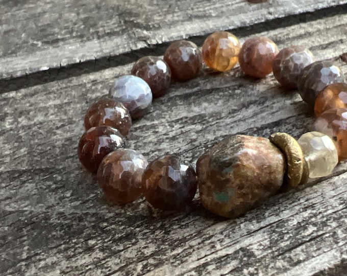 Natural Earth Tone Turquoise Agate Citrine Gemstone Stretch Stack Bracelet Gemstone Bracelet Mala Beads Boho Jewelry Fine Jewelry