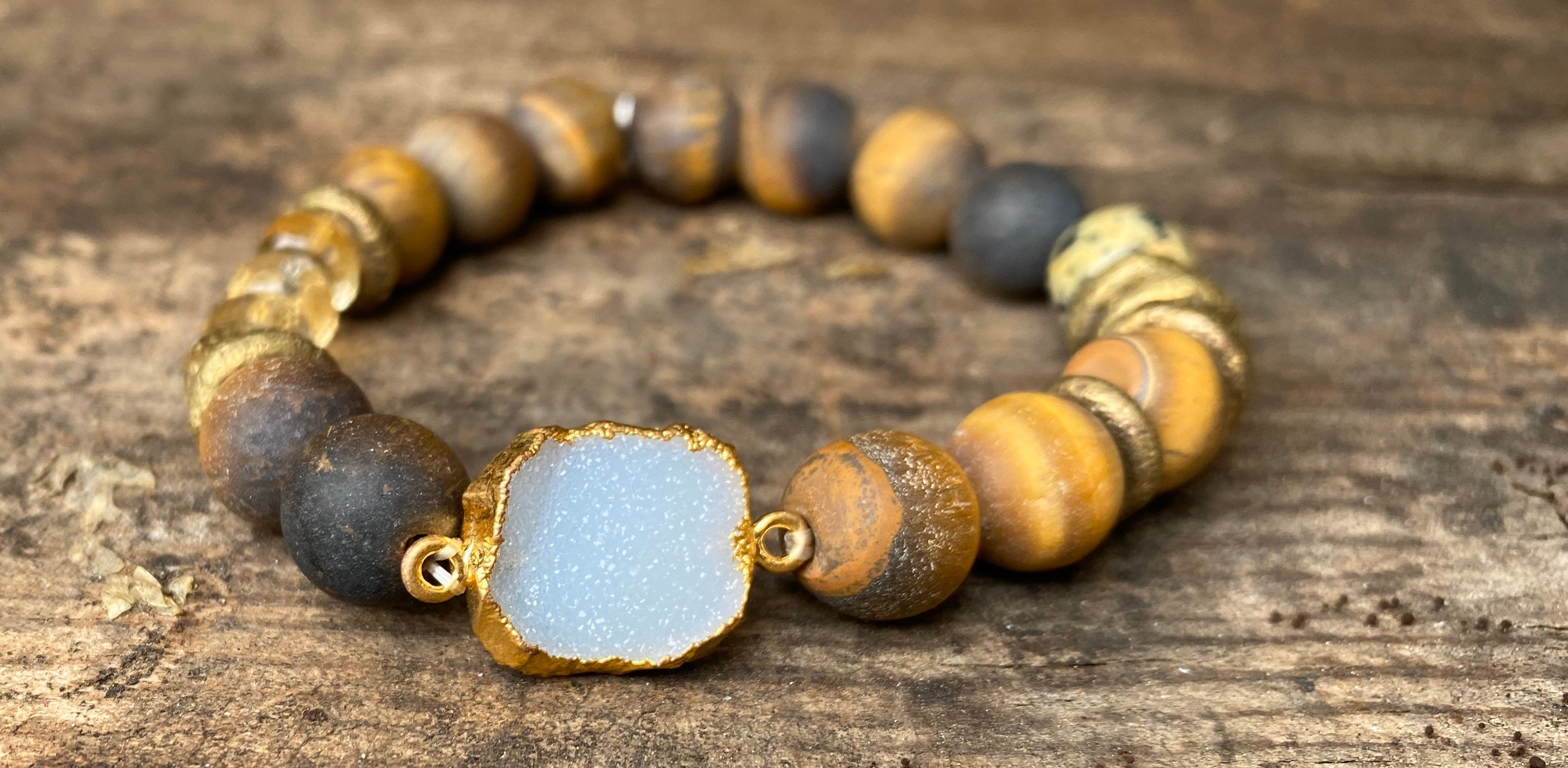 Clear Crystal Clarity Tigers Eye Bracelet Citrine Beaded Gemstone