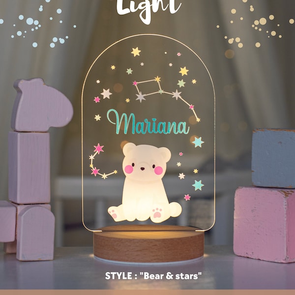 Custom Night Light with Name, Personalized Night Light Lamp, Polar Bear Gifts, Baby Night Light for Nursery, Night Lamp Baby Gift Polar Bear