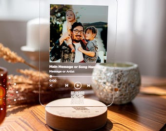 Custom Plaque Cus with Stand, LED Night Light Up and Speaker,  Father Gift