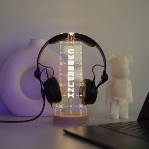 Custom Gamertag Light Sign, Engraved Headphone Stand, Personalized Streamer Headphone Holder, Gamer Gift LED Sign, Gamer Girl Accessories