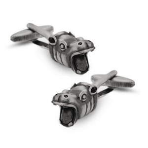 Hippo Cufflinks African Animal Hippopotamus Safari Gunmetal Gray Groomsmen Wedding Father&#39;s Day Gift