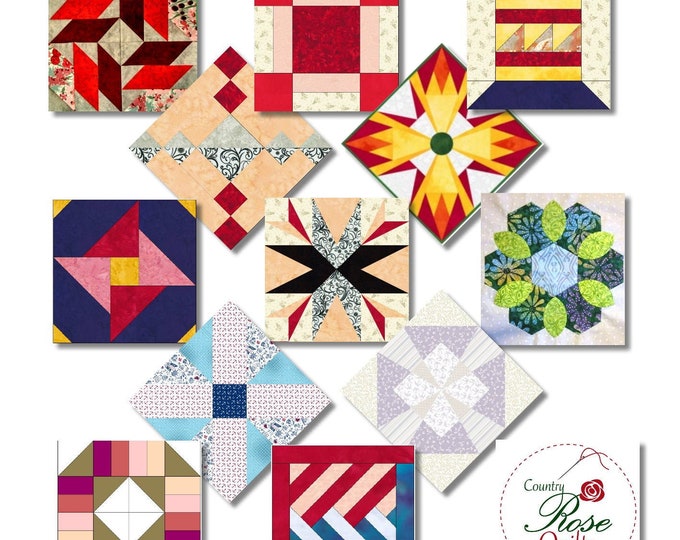 Country Rose Newsletterblocks - Quiltblocks in GERMAN LANGUAGE and CENTIMETERS