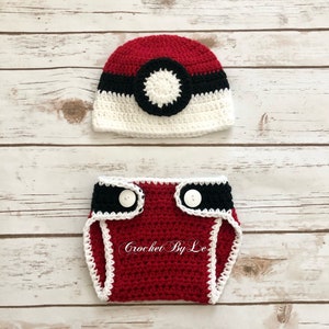 Crochet Pokemon Outfit - Beanie and Diaper Cover (Available Newborn - 12 months) bild 1