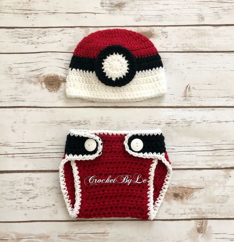 Crochet Pokemon Outfit - Beanie and Diaper Cover (Available Newborn - 12 months) bild 1
