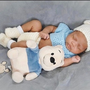 Crochet Winnie the Pooh Set - Available (Newborn - 6 months) - Blue and Cream