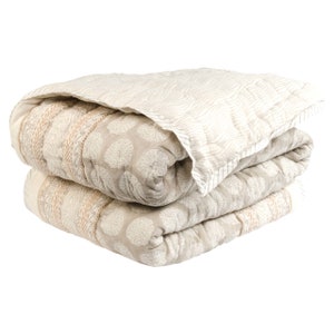 Seaside Handmade Block-Printed Quilt in Hues of Grey and Beige with Sand Dollar Designs