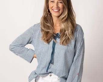 Striped Nautical Summer Shirt in Navy and Grey