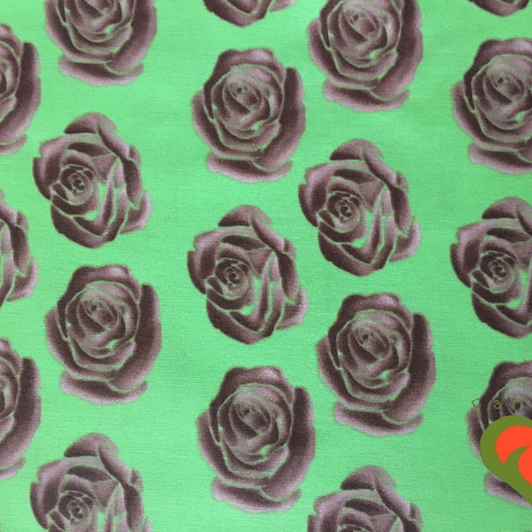 Early Tina Givens Roses Green Fabric TG15 Fat Quarter. OOP. HTF. Rare. Retired.