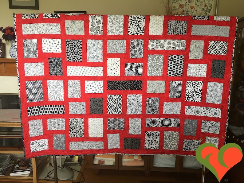 Red and Black and White Quiltthrow Quilttwin Etsy