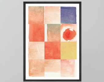 Abstract Printable Wall Art Red Blue Yellow Pink Modern Gradient Watercolor Rectangles Picture Poster Instant Download Art Shape Lines Circle