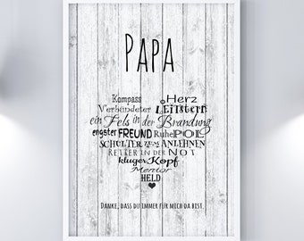 Art Print PAPA Heart Wooden Planks