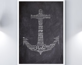 Art print ANCHOR LOVE blackboard optics