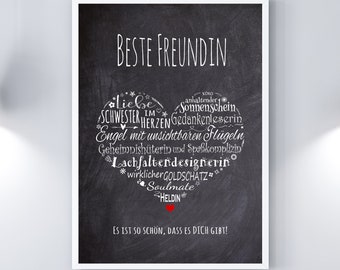 Art print BEST FRIEND blackboard optics heart block letters