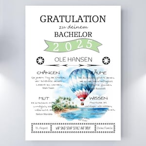 Kunstdruck GRATULATION Inselballon, Schulabschluss, Abitur, Bachelor, Master, Abschlussprüfung, Gesellenprüfung, Sohn, Realschulabschluss