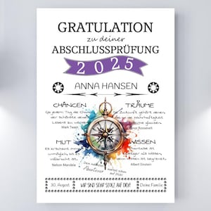 Kunstdruck GRATULATION Farbkompass, Schulabschluss, Abitur, Bachelor, Master, Abschlussprüfung, Gesellenprüfung, Tochter, Realschulabschluss