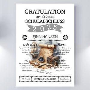 Kunstdruck GRATULATION Schatzkarte, Schulabschluss, Abitur, Bachelor, Master, Abschlussprüfung, Gesellenprüfung, Enkel, Realschulabschluss