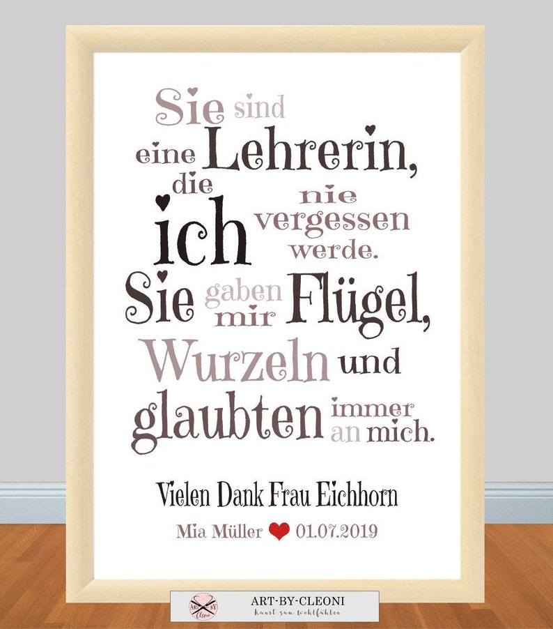 Kunstdruck MEINE LEHRERIN grau Danke Etsy.de