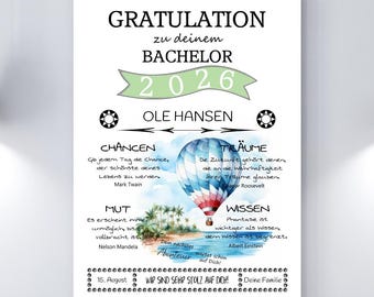 Kunstdruck GRATULATION Inselballon, Schulabschluss, Abitur, Bachelor, Master, Abschlussprüfung, Gesellenprüfung, Sohn, Realschulabschluss