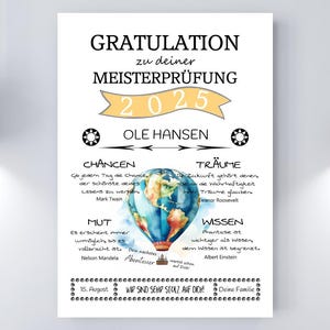 Kunstdruck GRATULATION Weltballon, Schulabschluss, Abitur, Bachelor, Master, Abschlussprüfung, Gesellenprüfung, Schwester Realschulabschluss