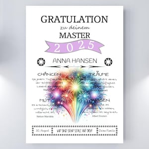 Kunstdruck GRATULATION Feuerwerk, Schulabschluss, Abitur, Bachelor, Master, Abschlussprüfung, Gesellenprüfung, Tochter, Realschulabschluss