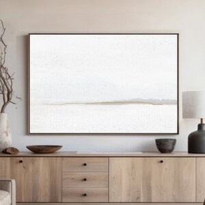Large Calm Abstract Painting-Horizontal,White,Gray,Gold,Minimalist,Wall,Art,Gift-Hygge,Landscape,Print-Nature,Home,Office,Living Room,Decor