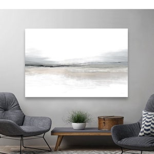 Earthy Abstract Wall Art-Large, Original,Canvas,Painting-Neutral,White,Beige,Black,Blue/Gray,Modern,Minimalist,Print-Horizontal,Home,Decor