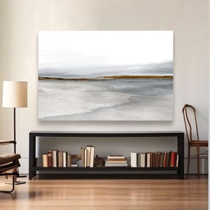 Abstract Beach Painting-Large,Oversized,White,Brown,Gray,Canvas,Print-Original,Contemporary,Neutral,Framed,Minimalist,Living Room,Wall Art