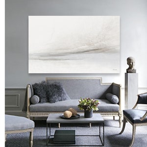 Abstract Ocean Painting-Calm,Neutral,Blue,White,Gray,Wall Art-Original,Beachy,Canvas,Print-Extra Large,Modern,Minimalist,Framed,Home,Decor