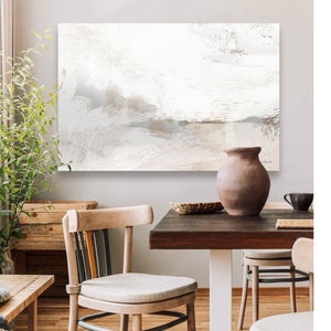 Oversized Horizontal Art-Original,Gray & Beige,Modern,Canvas,Painting-Large,Neutral,White,Abstract,Wall,Print-Framed,Minimalist,Nature,Decor