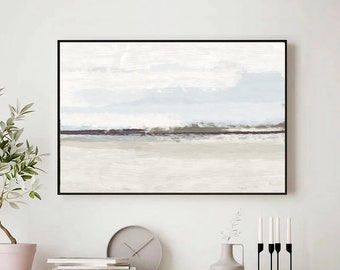 Abstract Landscape Giclée Print: Calm Blue Brown Beige Wall Art-Painting-Original,Limited Edition,Painting-Large,Horizontal,Minimalist,Decor