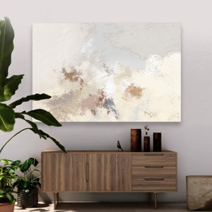 Abstract Art Large-Oversized,Horizontal,Canvas,Painting-Original,Neutral,White,Beige,Gray,Brown,Wall Decor-Earth Tone,Calm,Zen,Framed,Print