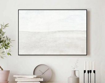 Neutral Modern Wall Art-Calm,Original,Minimalist,Abstract,Painting-Large,White,Beige,Gray,Horizontal,Print-Zen,Landscape,Nature,Coastal,Gift