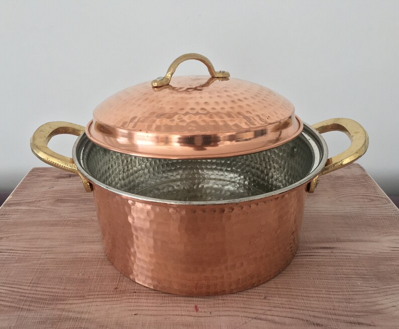 Copper Bowl With Lid Double Handle for 67 Persons / Etsy