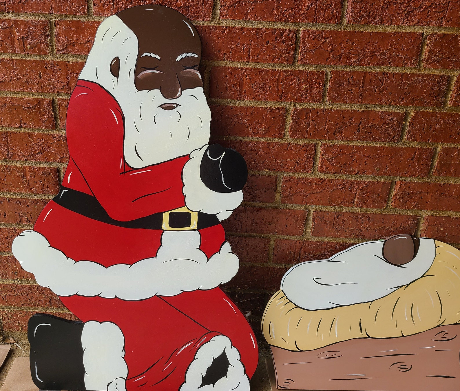 Kneeling Santa and Baby Jesus Yard Art | Etsy