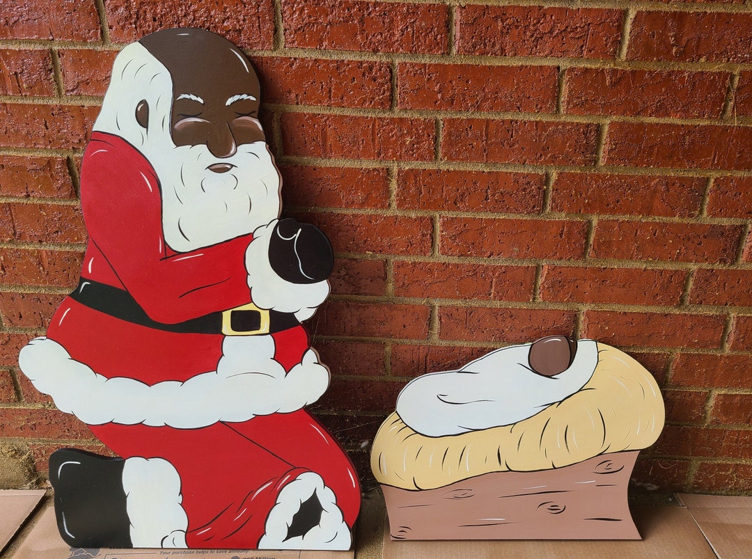 Kneeling Santa and Baby Jesus Yard Art - Etsy