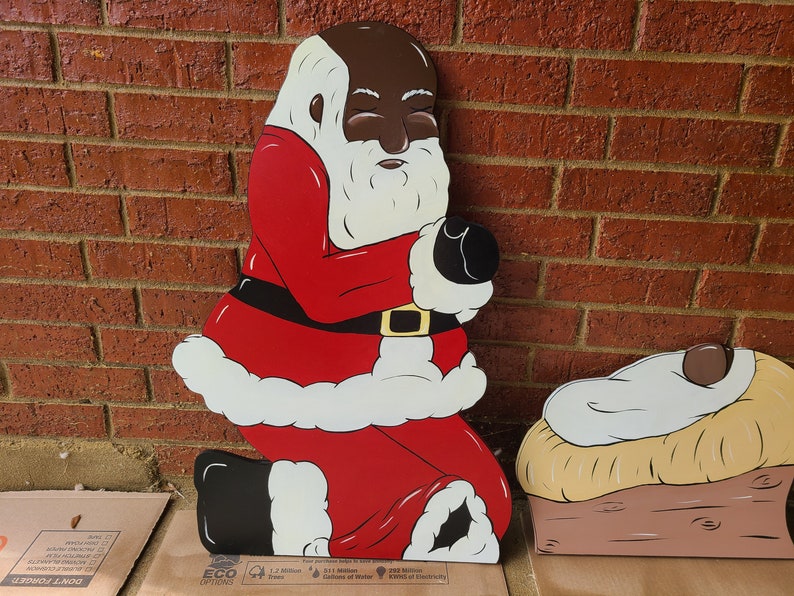 Kneeling Santa and Baby Jesus Yard Art Etsy