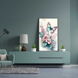 Watercolor Butterfly and Flower Wall Art, Butterflies and Wildflowers ...
