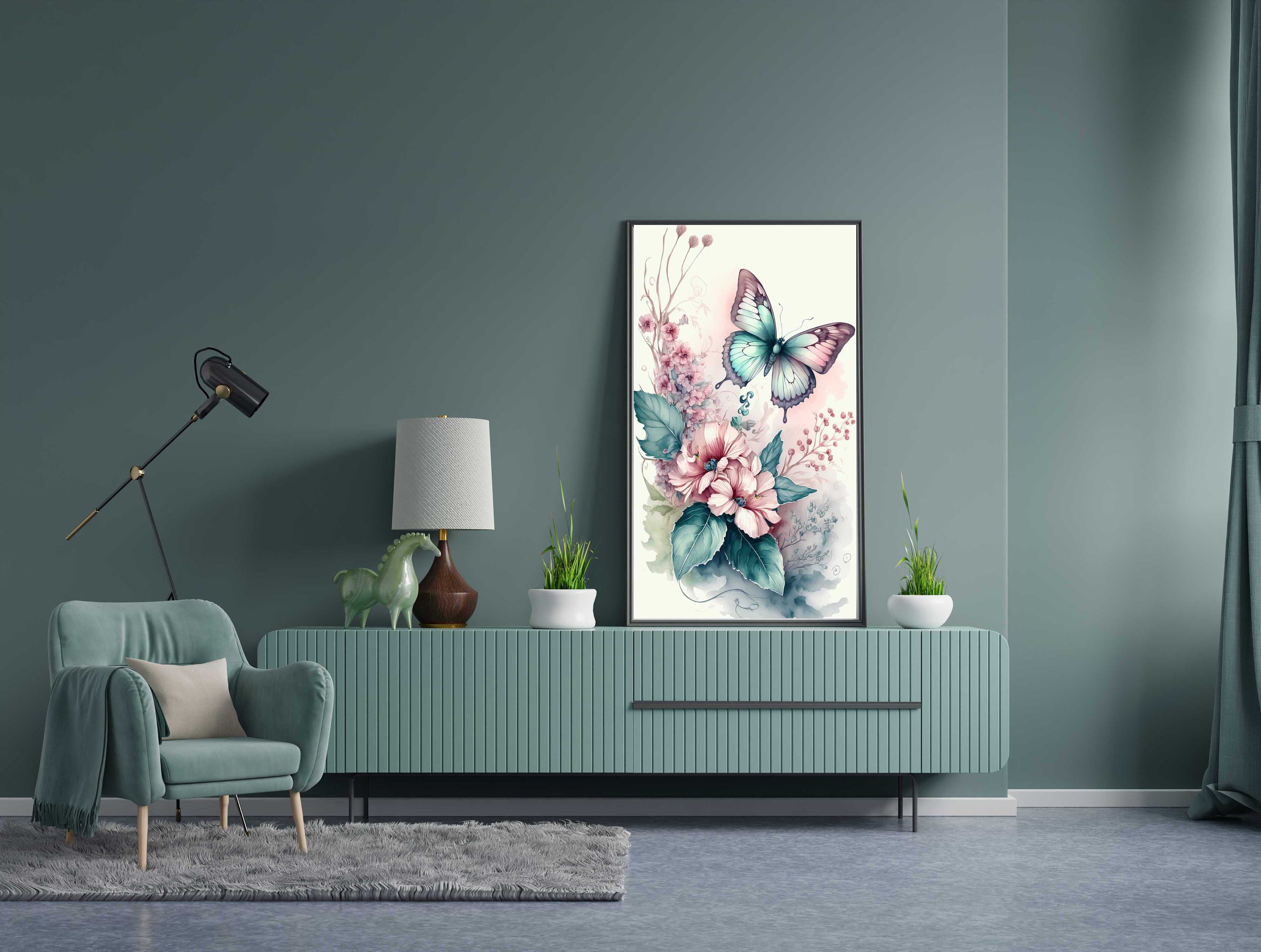 Watercolor Butterfly and Flower Wall Art, Butterflies and Wildflowers ...