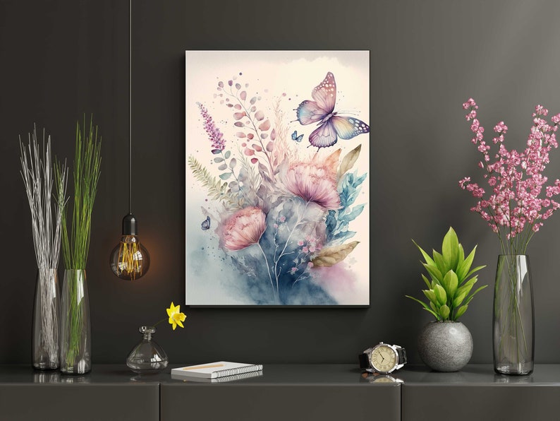 Watercolor Butterfly and Flower Wall Art, Butterflies and Wildflowers ...