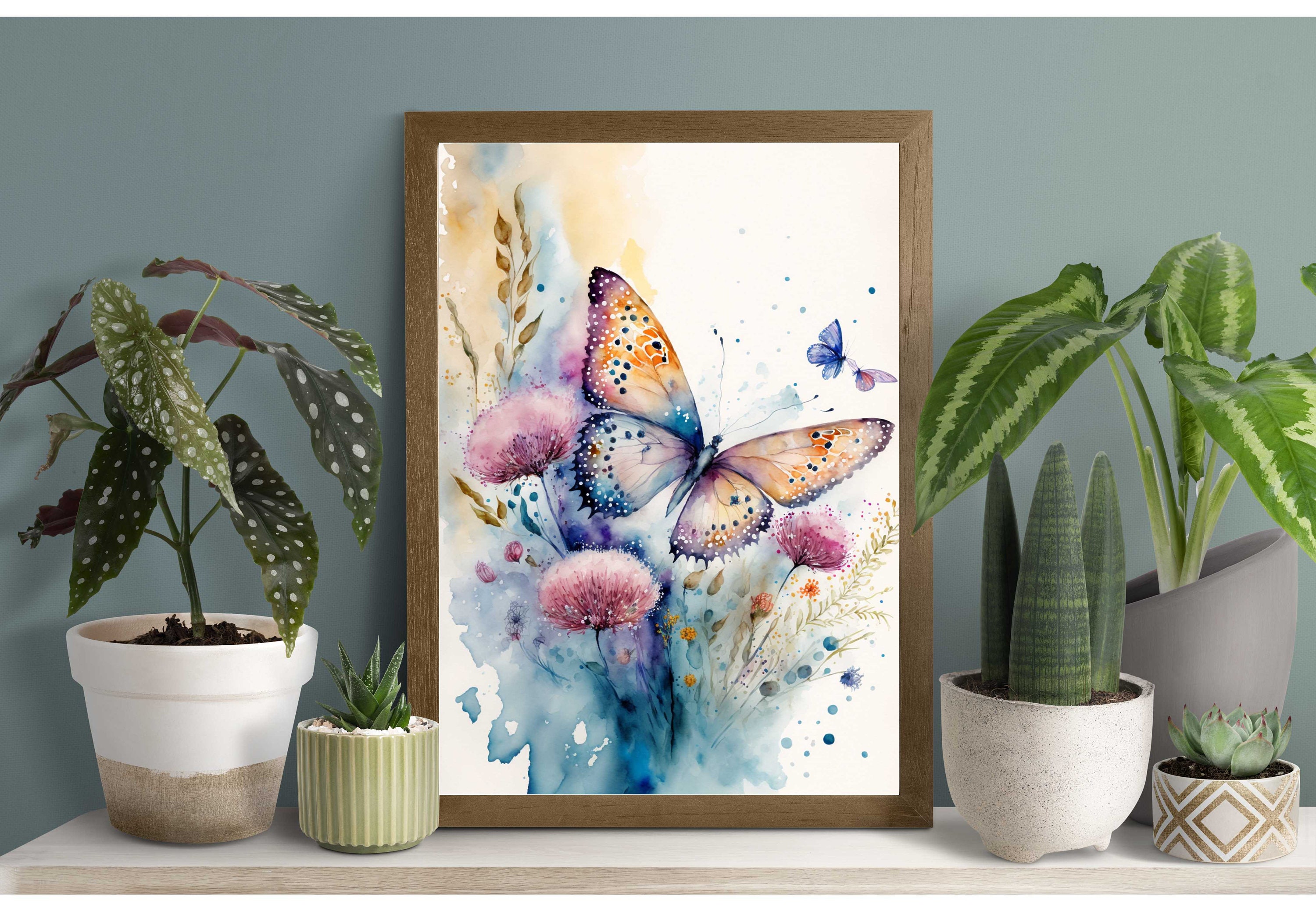 Watercolor Butterfly and Flower Wall Art, Butterflies and Wildflowers
