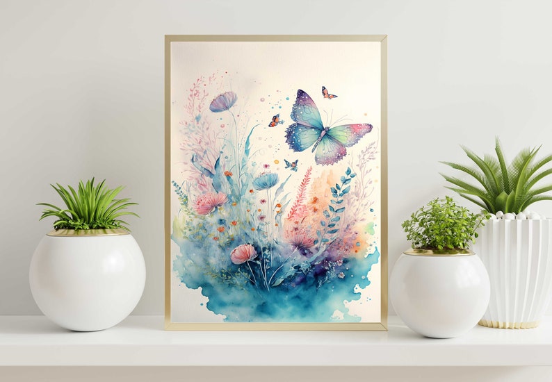 Watercolor Butterfly and Flower Wall Art, Butterflies and Wildflowers ...