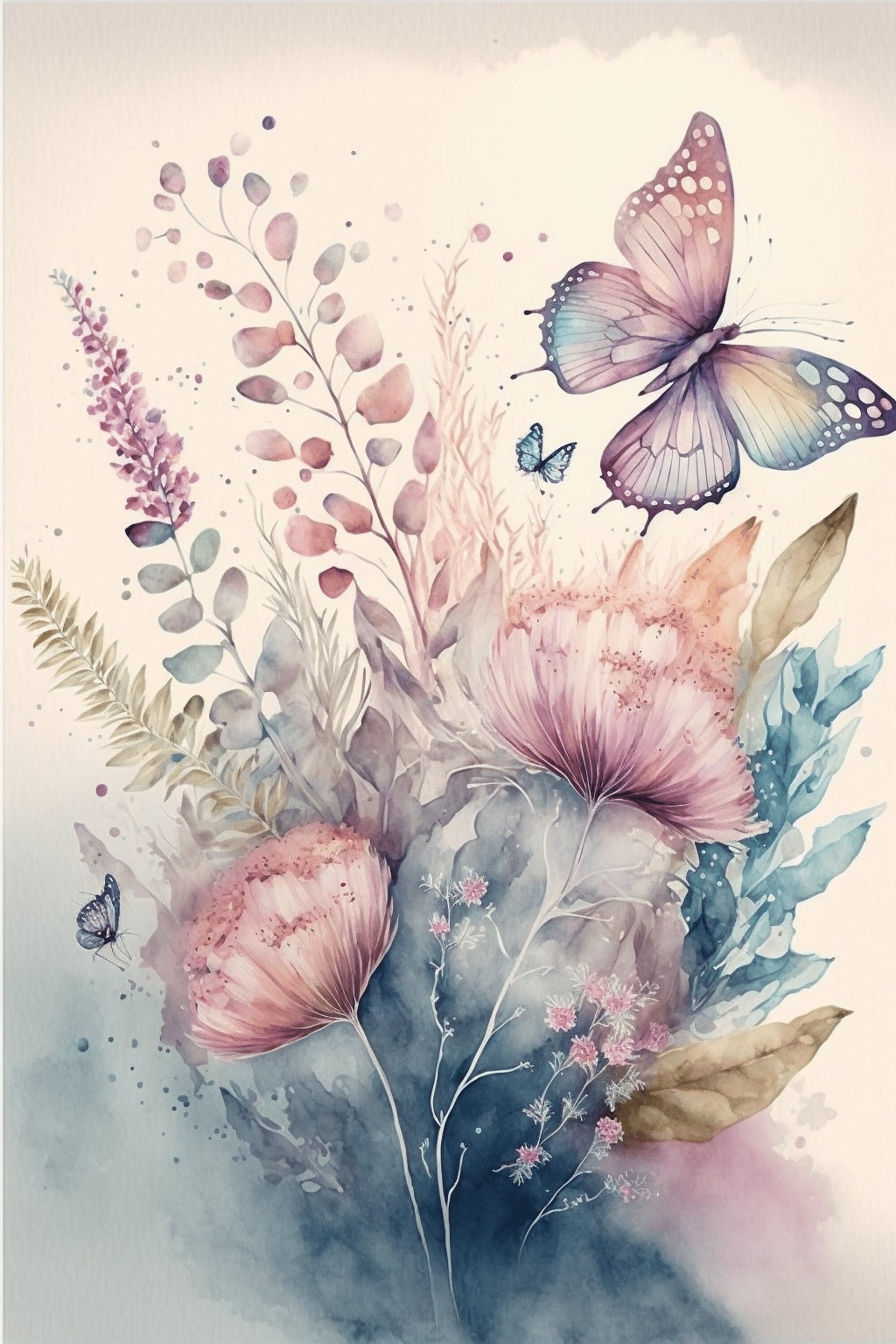 Watercolor Butterfly and Flower Wall Art Butterflies and Etsy
