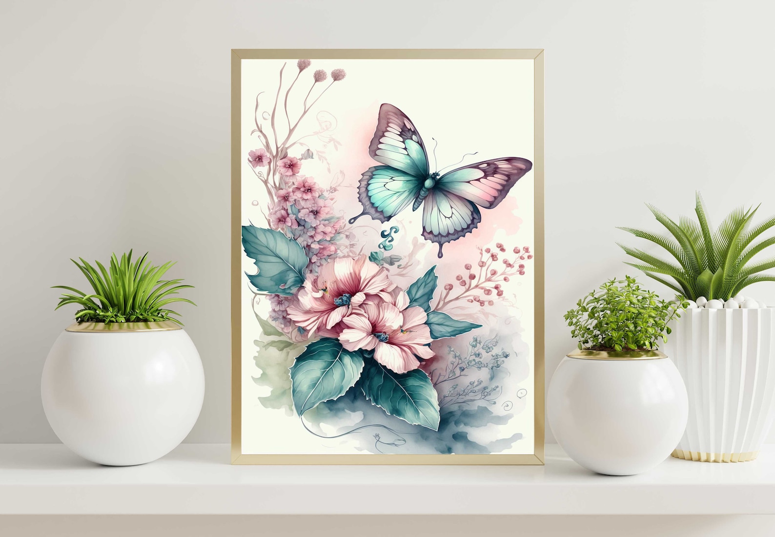 Watercolor Butterfly and Flower Wall Art, Butterflies and Wildflowers