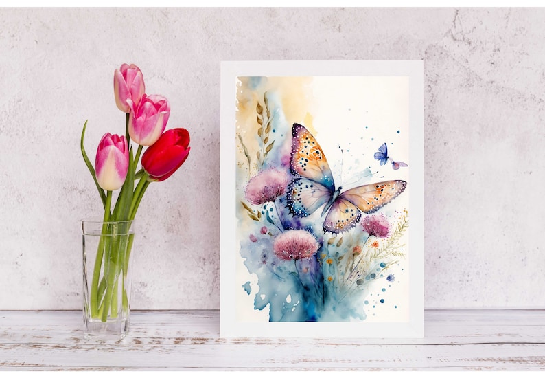 Watercolor Butterfly and Flower Wall Art Butterflies and Etsy