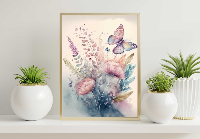 Watercolor Butterfly and Flower Wall Art Butterflies and Etsy